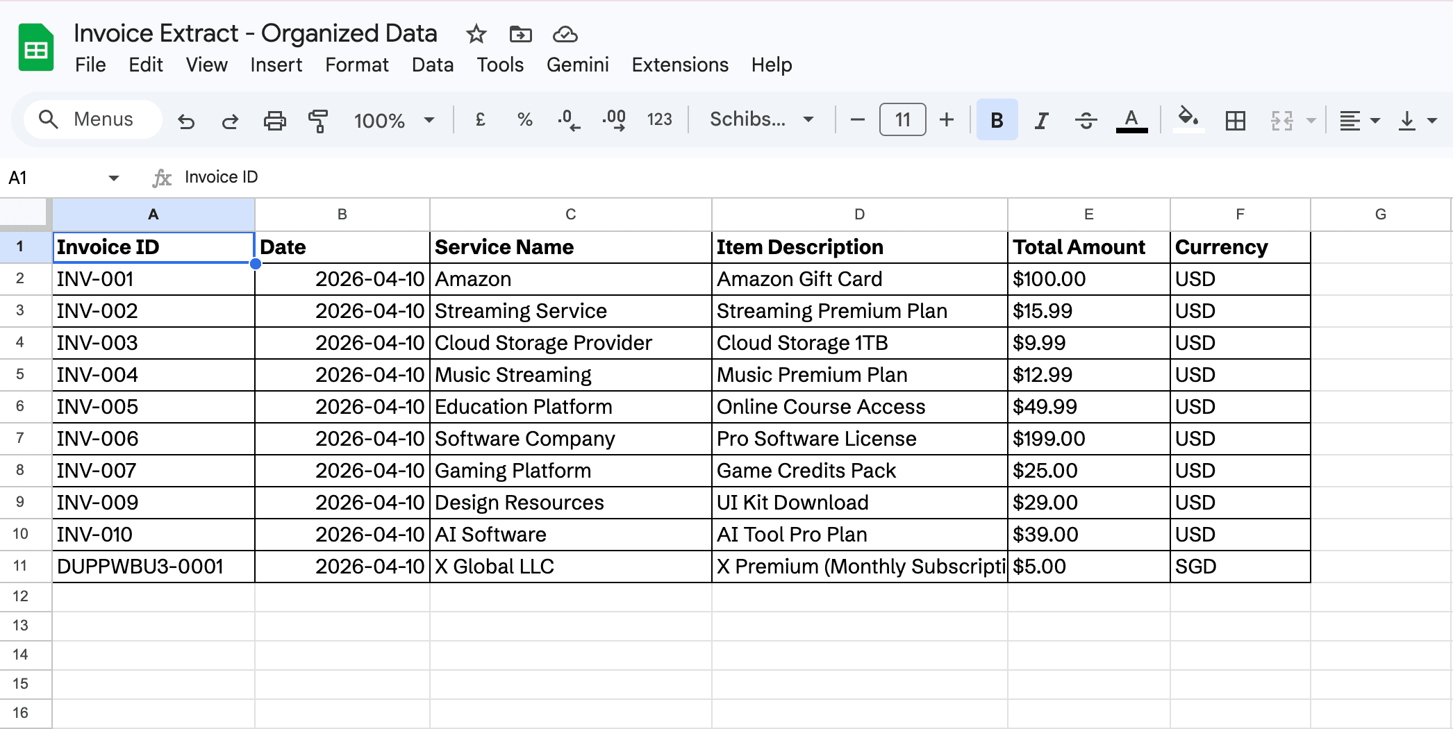 Invoice Data Extraction to Google Sheets preview 1