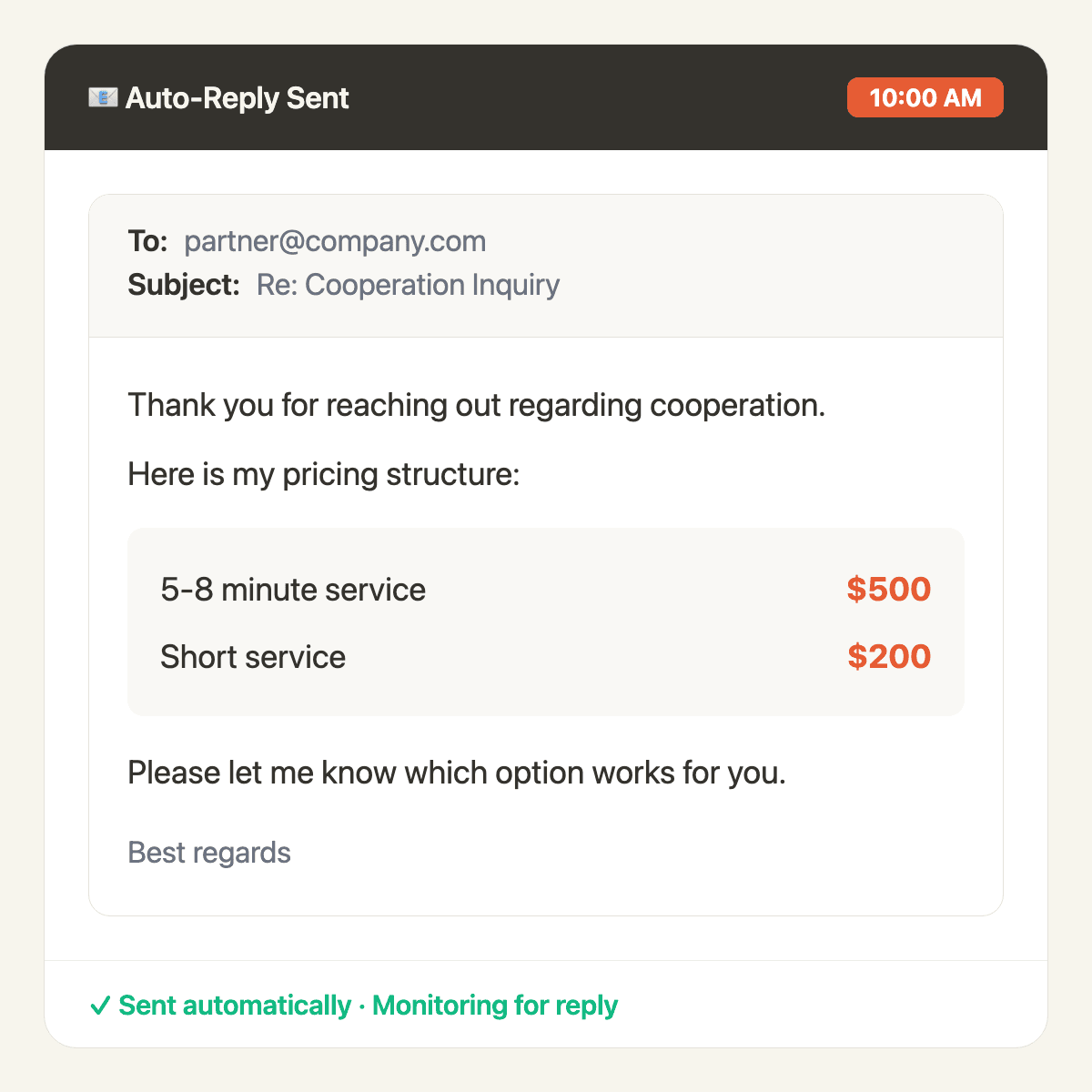 Automated Email Auto-Reply for Business Inquiries output preview