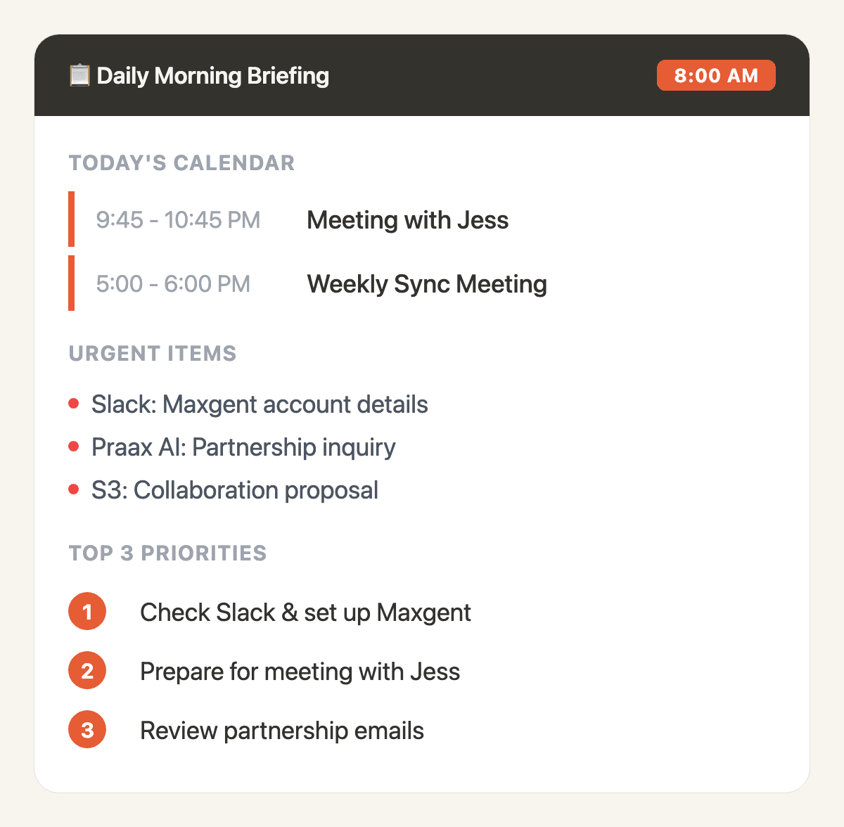 Daily Morning Briefing output preview