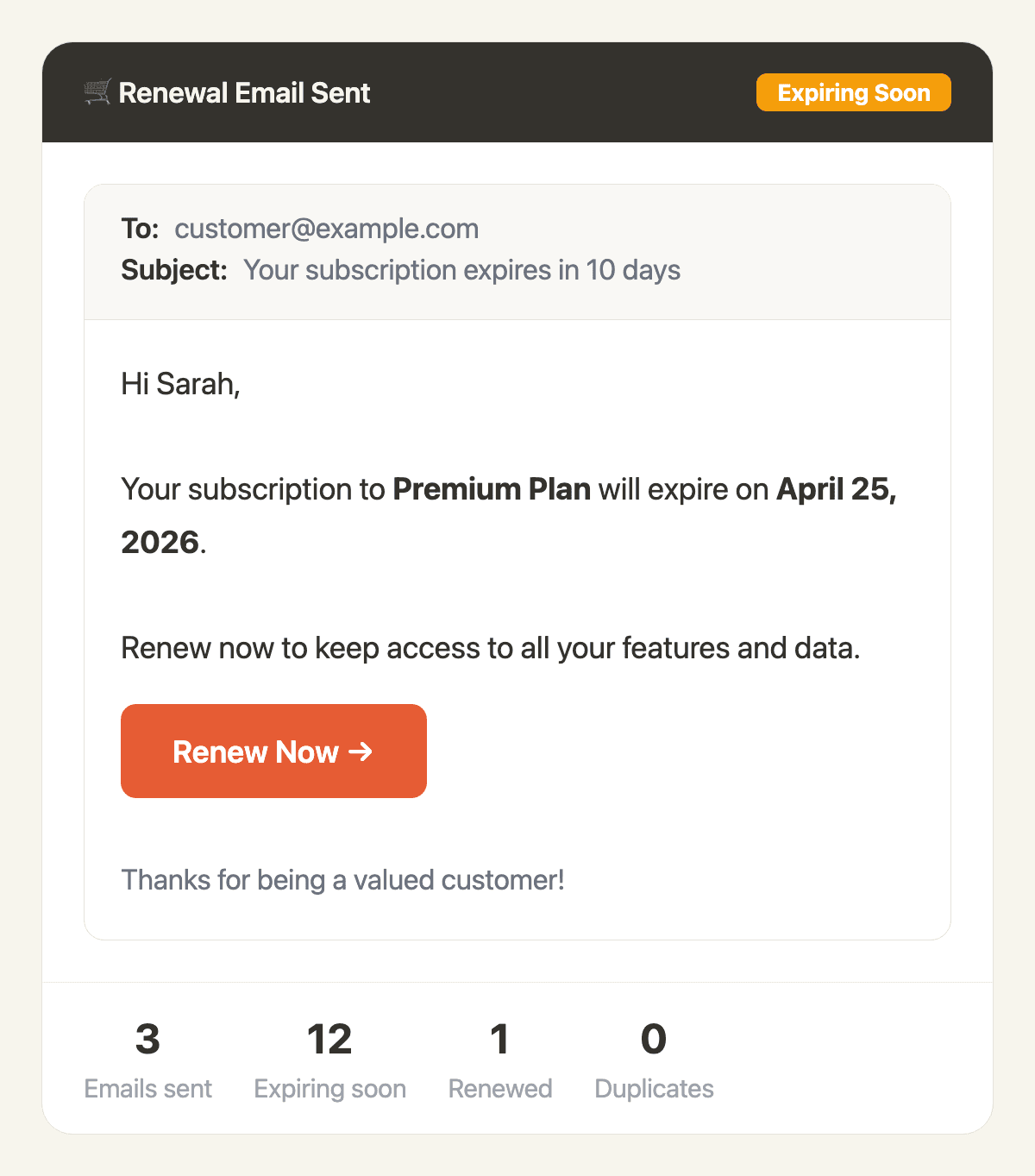 Shopify Subscription Renewal Emails output preview