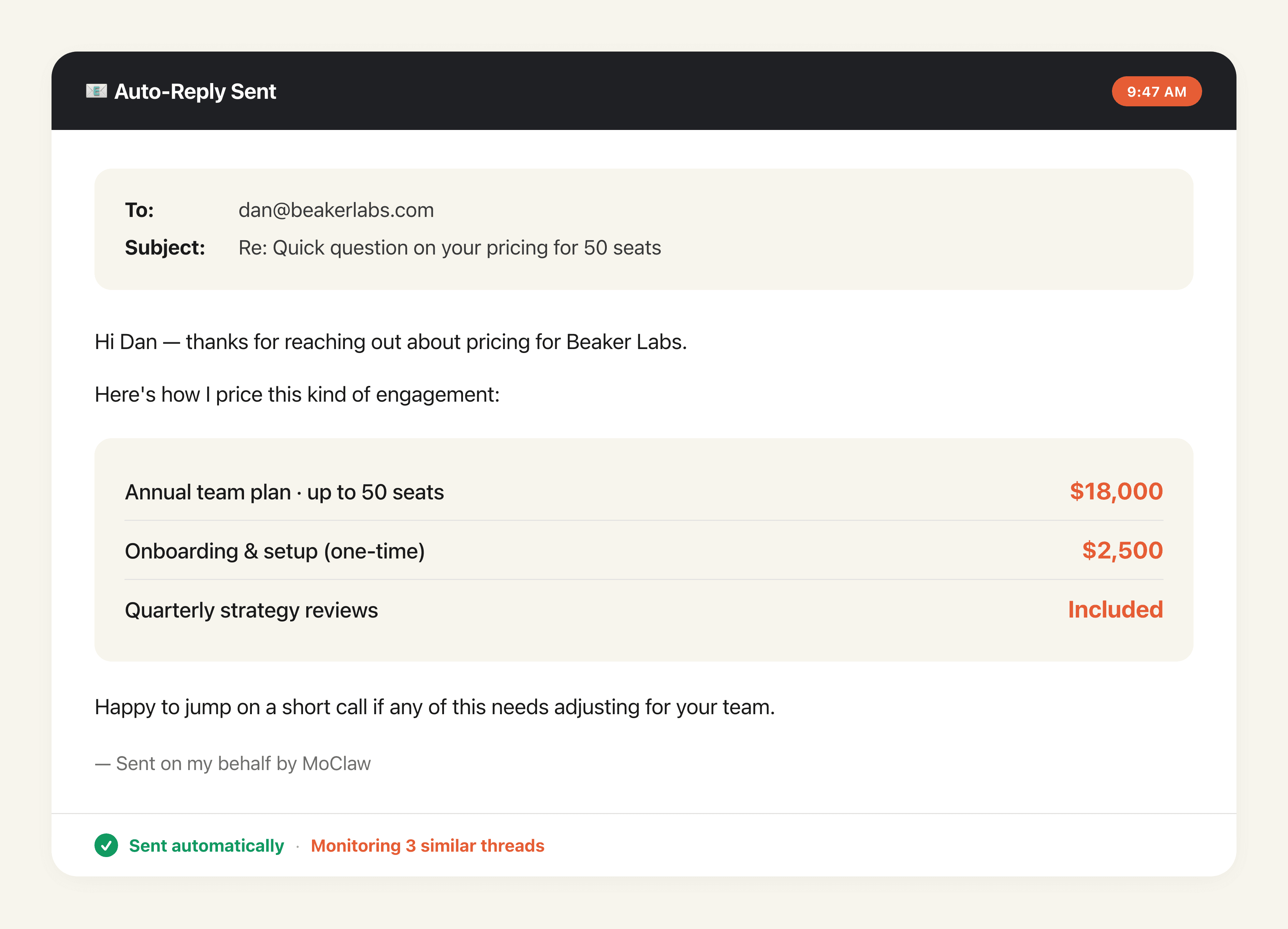 Smart Inbox Triage and Auto-Reply output preview