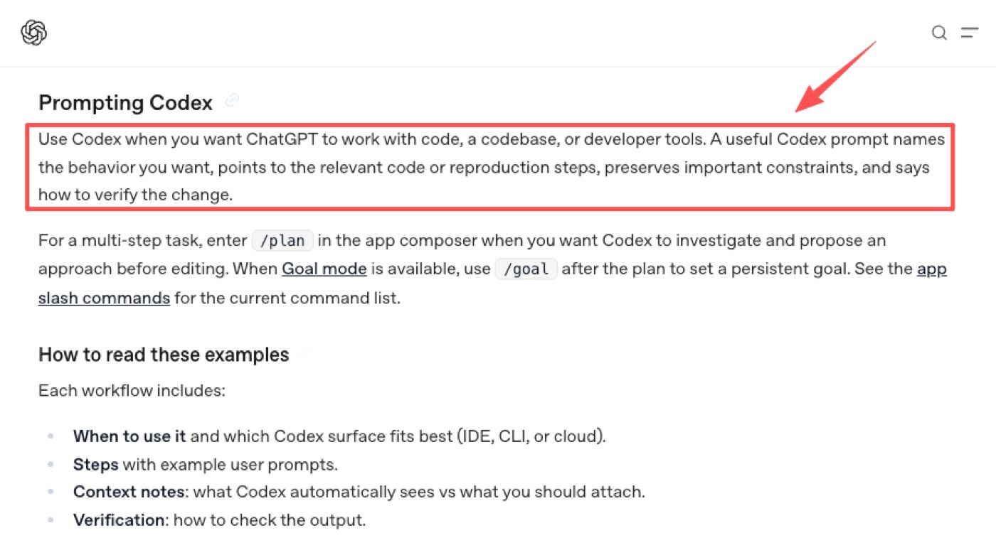 OpenAI's Codex prompting guidance: name the behavior, give context, and say how to verify the change.